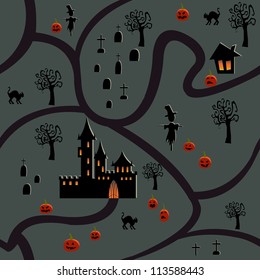 Halloween seamless pattern, map