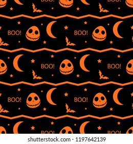 Halloween seamless pattern with masks,bats and stars.Autumn holiday vector background.Textile texture