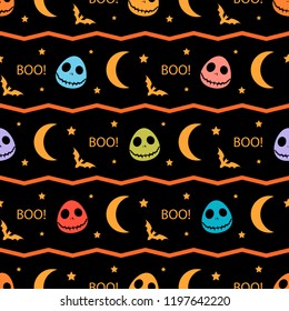 Halloween seamless pattern with masks,bats and stars.Autumn holiday vector background.Textile texture