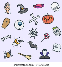 Halloween Seamless Pattern Minimalistic Color Flat Line Outline Stroke Pictogram Background 