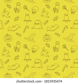 Patrón sin fisuras de Halloween. Diseño de fondo monocromo.