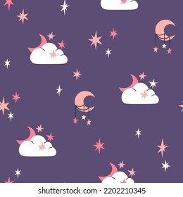 Patrón sin fisuras de Halloween con luna y estrellas. Diseño de vectores