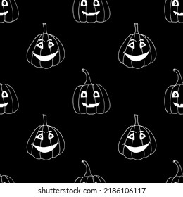 Halloween seamless pattern on black background. vector illustration.