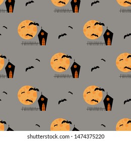 Halloween seamless pattern, on gray background