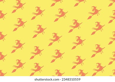 Patrón ininterrumpido de Halloween en octubre. las brujas montan el patrón de broom aislado en el fondo. Festival de trucos o trajes. Patrón feliz de Halloween en seda de tela. Impresora con Star en segundo plano.