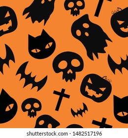 halloween seamless pattern on orange background.