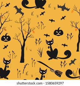 Halloween seamless pattern on orange