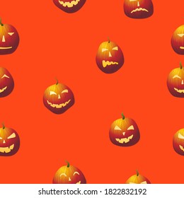 Halloween seamless pattern on orange background