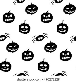  Halloween seamless pattern on orange background.