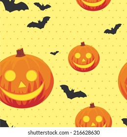 Halloween seamless pattern on the polka background