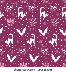 Halloween seamless pattern on purple background. halloween skull pattern background. vector illustration