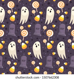 Halloween seamless pattern on purple background. halloween pattern background. vector illustration