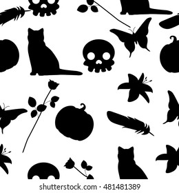 Halloween seamless pattern on a white background. Vector illustration