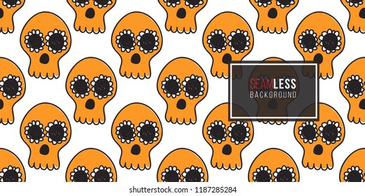 Halloween seamless pattern with orange mexican skull. Cute vector background for decoration halloween cadrs, package paper, flyer. 