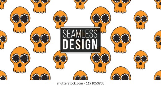 Halloween seamless pattern with orange mexican skull. Cute vector background for decoration halloween cadrs, package paper, flyer. 