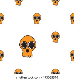 Halloween seamless pattern with orange mexican skull. Beautiful vector background for decoration halloween designs. Cute minimalistic art elements on white backdrop.