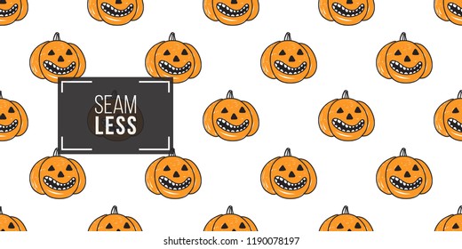 Halloween seamless pattern with orange pumpkin. Cute vector background for decoration halloween cadrs, package paper, flyer. 
