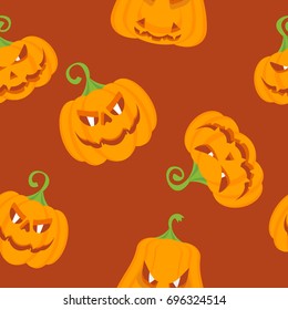 Halloween seamless pattern with orange pumpkin. festive decoration of advertising and congratulatory products. Flat vector cartoon illustration. Objects isolated on background.