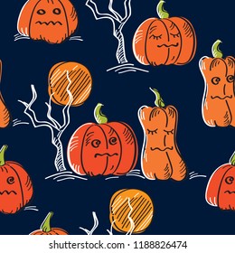Halloween seamless pattern with orange pumpkins. Background for textile, wallpapers, gift wrap and scrapbook. Vector illustration.
