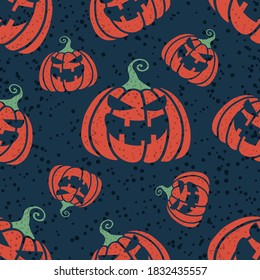 Halloween seamless pattern orange pumpkins. Cute pumpkin vegetable pattern. Vector colorful pumpkin Halloween pattern. Accessory for Halloween background from pumpkin collection.