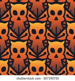 Halloween seamless pattern with orange skulls decorations