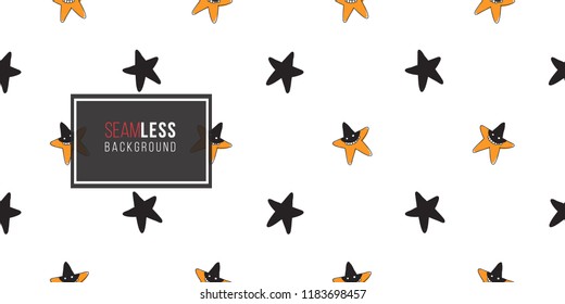 Halloween seamless pattern with orange star robber and black star. Cute vector background for decoration halloween cadrs, package paper, flyer. 