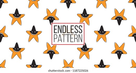 Halloween seamless pattern with orange star robber. Cute vector background for decoration halloween cadrs, package paper, flyer. 