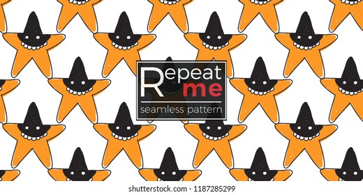 Halloween seamless pattern with orange star robber. Cute vector background for decoration halloween cadrs, package paper, flyer. 