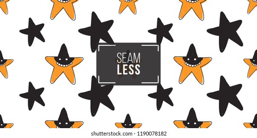Halloween seamless pattern with orange star robber and black star. Cute vector background for decoration halloween cadrs, package paper, flyer. 