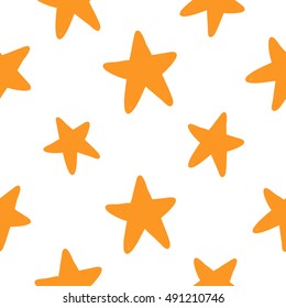 Halloween seamless pattern with orange star. Beautiful vector background for decoration halloween designs. Cute minimalistic art elements on white backdrop.