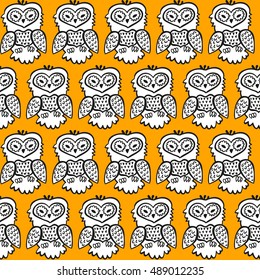 Halloween seamless pattern with owls. It can be used for printing, postcards, posters, invitations and other creative ideas. Vector illustration in cartoon style for your design.