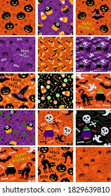 Halloween seamless pattern for party decoration. big set