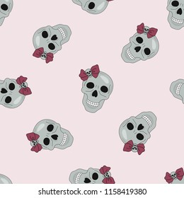 Halloween Seamless Pattern PARTY SKULL Color Vector Illustration Set for Digital Print, Holidays, Wall Decorations, Scrapbooking, Photo Album Design and Digital Paper