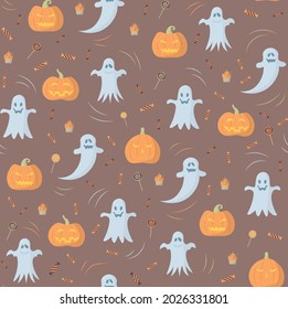 Halloween seamless pattern in pastel color. Perfect for background, wallpaper,fabric or textile.