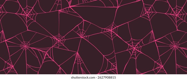 Halloween Seamless Pattern with Pink Abstract Spider Web in Hand Drawn Style. Doodle arachnid web perfect for cards, party invitations, web