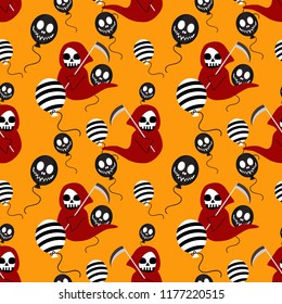 Halloween seamless pattern. Psychopomp and Halloween balloon. 