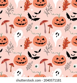 Halloween seamless pattern with pukpkins and ghosts
