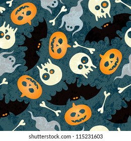 Halloween seamless pattern with pumkin, bats and skulls. EPS 10 vector illustration. RGB.
