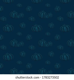 Halloween seamless pattern with pumkin on dark blue background. Vector stock illustration for packaging paper, greeting card, invitation.