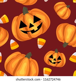 Halloween seamless pattern with Halloween pumpkin and Candy corn.
