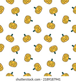 Halloween seamless pattern. Pumpkin character. Wrapping paper pattern.