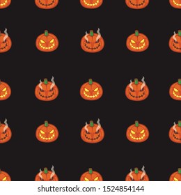 Halloween seamless pattern with pumpkin and cobweb on a brown background