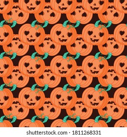 Halloween Seamless Pattern with Pumpkin. Colored Vector Patterns in Flat style.