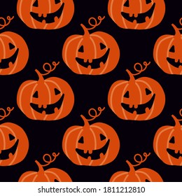 Halloween nahtloses Muster mit Kürbis. Endlose Textur für Bildschirmhintergrund, Webseitenhintergrund, Packpapier. Vektorgrafik.