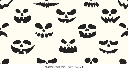 Halloween seamless pattern with pumpkin faces. Helloween repeating background with scary spooky characters. October holiday texture design. Flat vector illustration