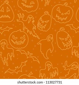 Halloween seamless pattern with pumpkin, ghost ,bat