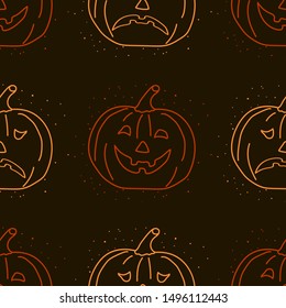 Halloween seamless pattern with pumpkin and ghost. Vector orange background