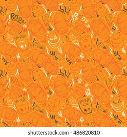 Halloween seamless pattern. Pumpkin, Ghosts, and other symbols. 