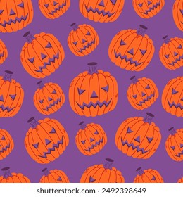 Halloween seamless pattern with pumpkin Jack's lamp. Suitable for designing textile fabrics, wrapping paper, website wallpaper, textiles, wallpaper and clothing.