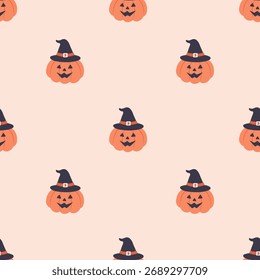 Halloween nahtlose Muster mit Kürbis Monster. Netter Hintergrund für Halloween Party Stoff oder Kinder Zeug. Vektorgrafik 